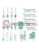 Комплект кухненски прибори от 33 части със стойка, силикон за храна и дърво